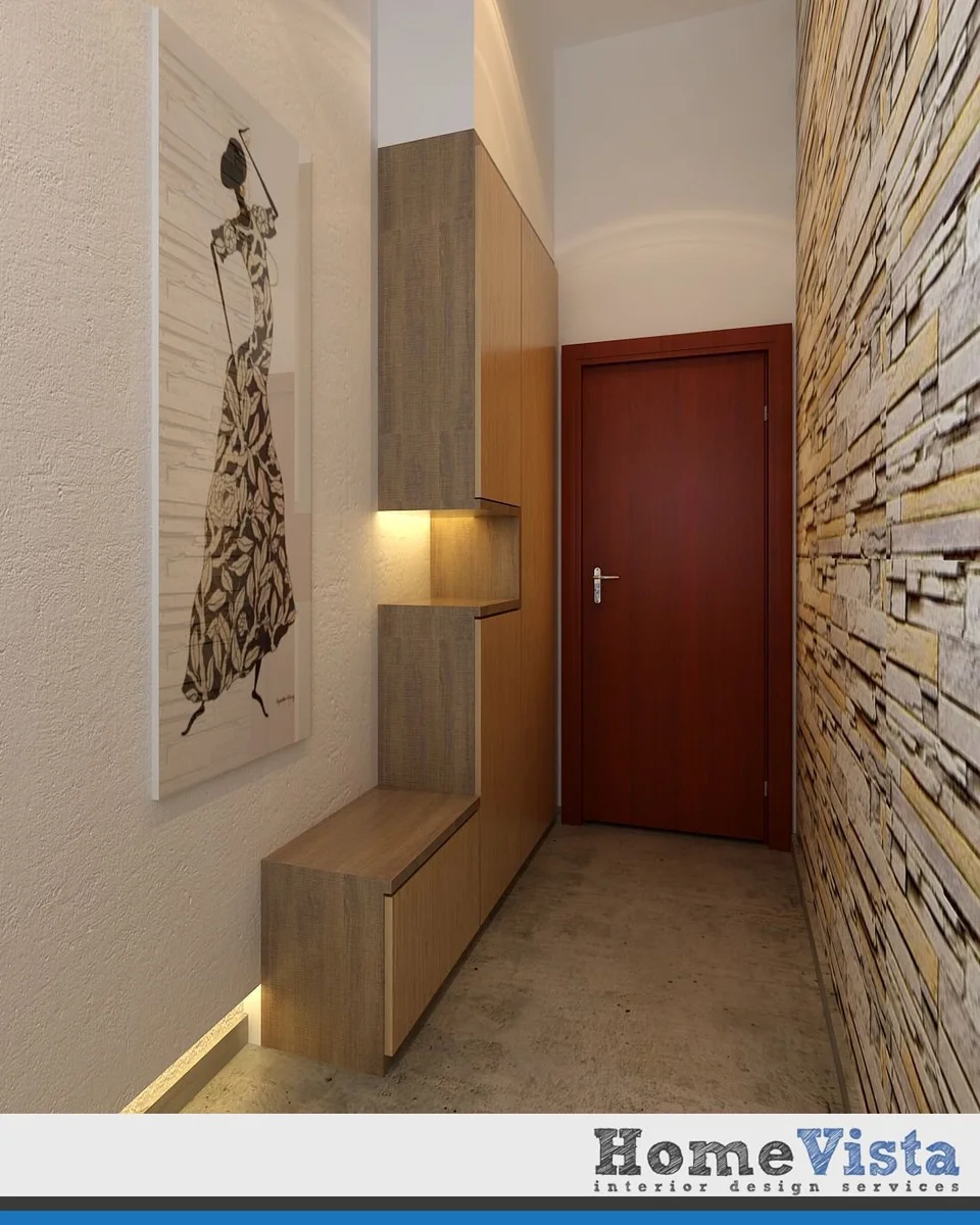 Narrow hallway interior