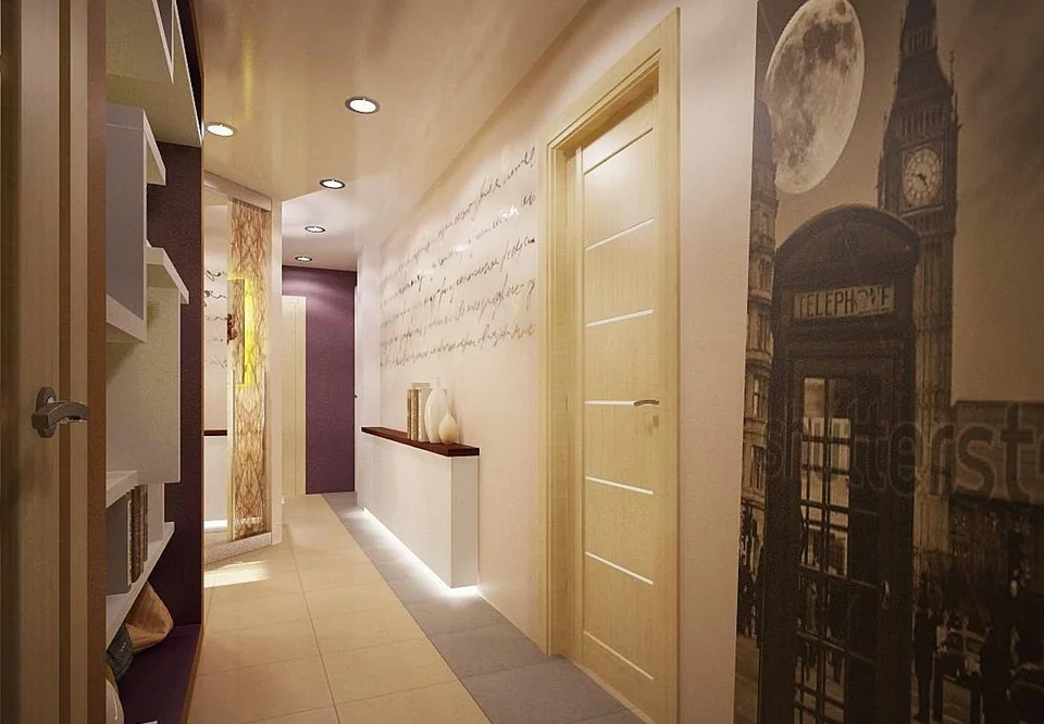 Narrow hallway interior