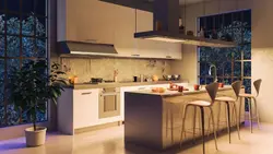 Photo of the kitchen in the evening
