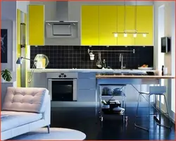 Yellow and blue kitchen photo