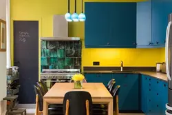 Yellow and blue kitchen photo
