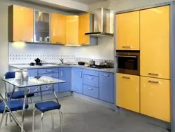 Yellow and blue kitchen photo