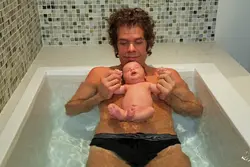 Family photos in the bathroom