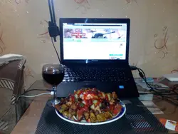 Photo of dinner at home in the kitchen