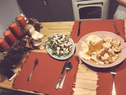 Photo of dinner at home in the kitchen