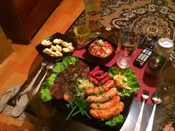 Photo of dinner at home in the kitchen