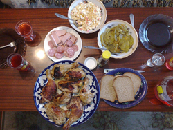 Photo of dinner at home in the kitchen