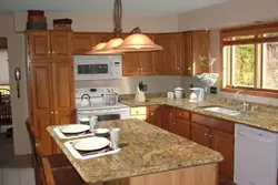 Kitchen with red countertop photo