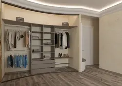 Қонақ бөлмесіндегі бұрыштық киім бөлмесінің фотосы