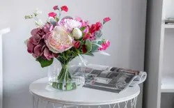 Bouquet of flowers in the kitchen photo