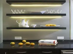 Glass shelves in the kitchen photo
