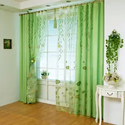 Açıq yaşıl mətbəx fotoşəkili üçün pərdələr