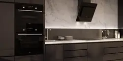Black microwave in the kitchen photo