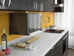 Black microwave in the kitchen photo