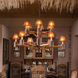 Wooden chandeliers in the living room photo