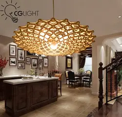 Wooden chandeliers in the living room photo