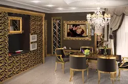 Qızıl divar kağızı fotoşəkili olan mətbəx