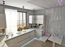 Pəncərənin yanında mətbəx studiyası fotoşəkili