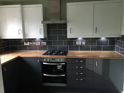 Brown kitchen gray countertop photo