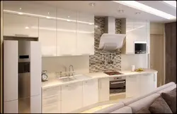 Фото бежевой кухни с вытяжкой