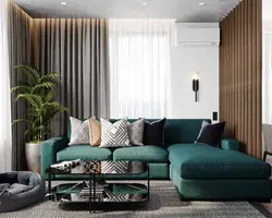 Curtains Behind The Sofa In The Living Room Photo