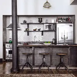 Kitchens made of metal and wood photo