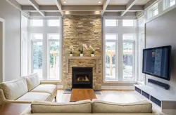 Fireplace Between The Windows In The Living Room Photo