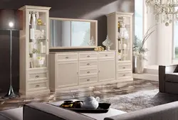 Qonaq otağının fotoşəkili ilə ekranlı çekmeceli komodin