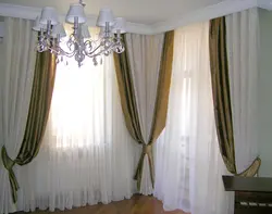Yataq otağı künc pəncərələri üçün pərdələr foto
