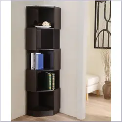 Corner floor shelf in the living room photo