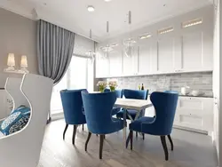 Gray Kitchen With Blue Chairs Photo