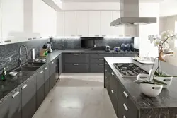 Gray kitchen with black apron photo