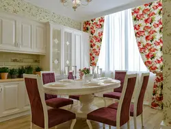 Floral curtains in the kitchen photo