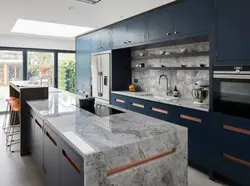 Gray kitchen with marble countertop photo