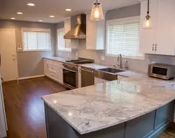 Gray kitchen with marble countertop photo