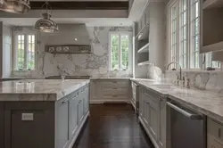 Gray kitchen with marble countertop photo