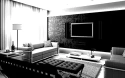 Black and white photo on the living room wall