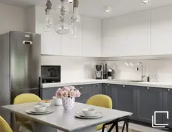 Gray wallpaper in a small kitchen photo