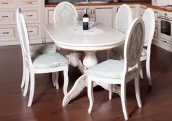 White oval table in the kitchen photo