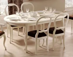 Белый овальный стол на кухне фото