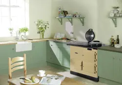 Olive countertop in the kitchen interior photo