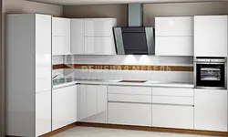 Kitchen with integrated handles white photo