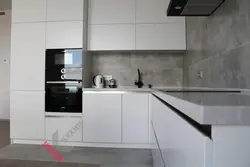 Kitchen with integrated handles white photo
