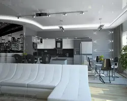 Шэрая нацяжная столь на кухні фота