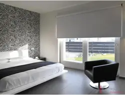 Curtains for a black and white bedroom photo