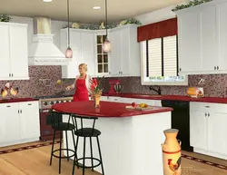 Photo of a kitchen with a red countertop photo