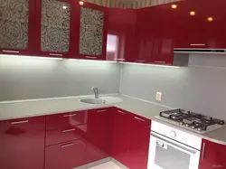 Photo of a kitchen with a red countertop photo