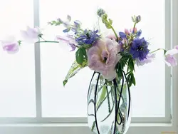 Flowers in the kitchen in a vase photo