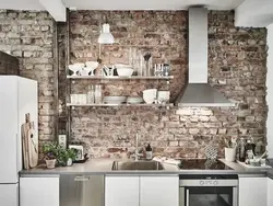 Kitchen apron white bricks photo