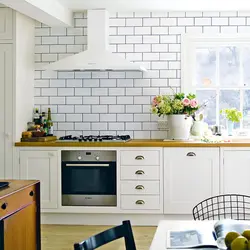 Kitchen apron white bricks photo